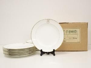 大倉陶園　オールド大倉（1928年）　白磁ゴールドライン　プレート13客（箱付）（25.2cm）